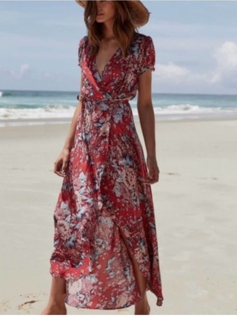 AUGUSTE The Label Abigail Wrap Maxi Dress in Texan Bloom Women's Size 8